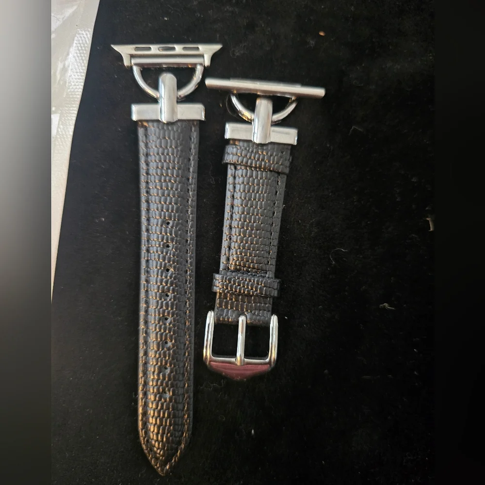 Leather Black and Silver IWatch Band Set